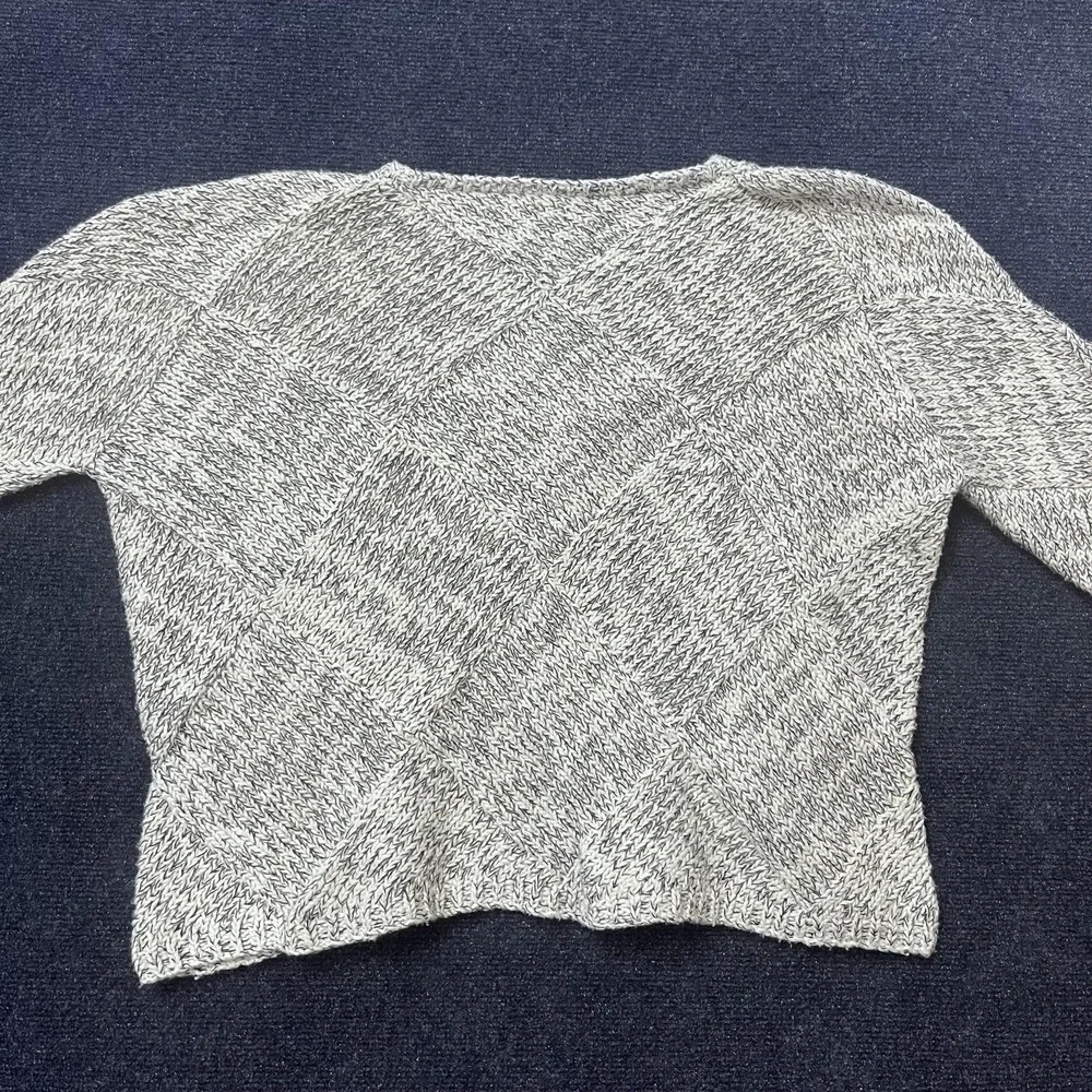 Eileen Fisher Sweater Womens‎ XL Black White Marled Round Neck Diamond Knit Boxy